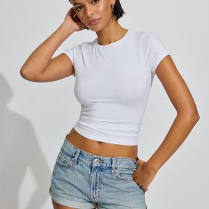 Low Rise Cuffed Denim Shorts